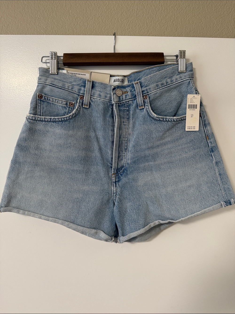 Agolde Light Wash High-Rise Denim Shorts